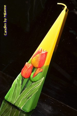 Tulpe, Kerzenpyramide, 30 cm GELB GRÜN