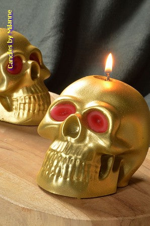 Große Totenkopfkerze in GOLD, Höhe: 8 cm